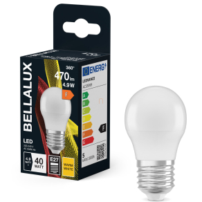   Bellalux E27 LED kisgömb, 4,9W, 470 lm, 2700 K, melegfehér, opál műanyag-40 W izzó helyett - Classic P