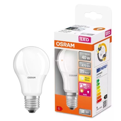 Osram E27 LED Star+  5,8W 470lm 2700K melegfehér, fényérzékelővel - 40W izzó helyett