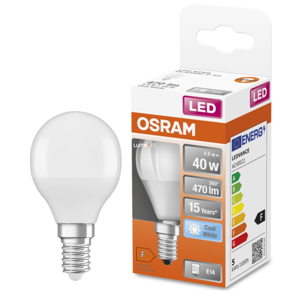 Osram E14 LED Star kisgömb 5,5W 470lm 4000K hidegfehér 200° - 40W izzó helyett