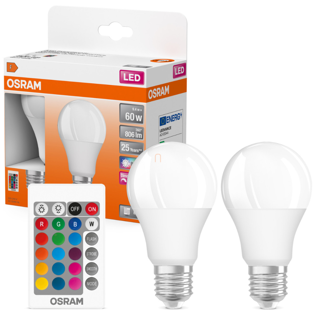 Osram E27 LED 9,4W, 806 lm, 2700 K, melegfehér, dimmelhető, opál műanyag-60 W normál izzó helyett, 2 darabos - Superstar+ Classic A