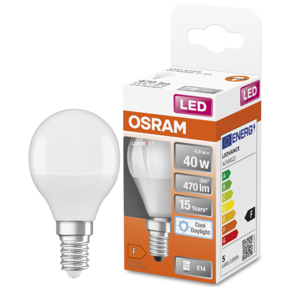 Osram E14 LED Star kisgömb 4,9W 470lm 6500K daylight 200° - 40W izzó helyett