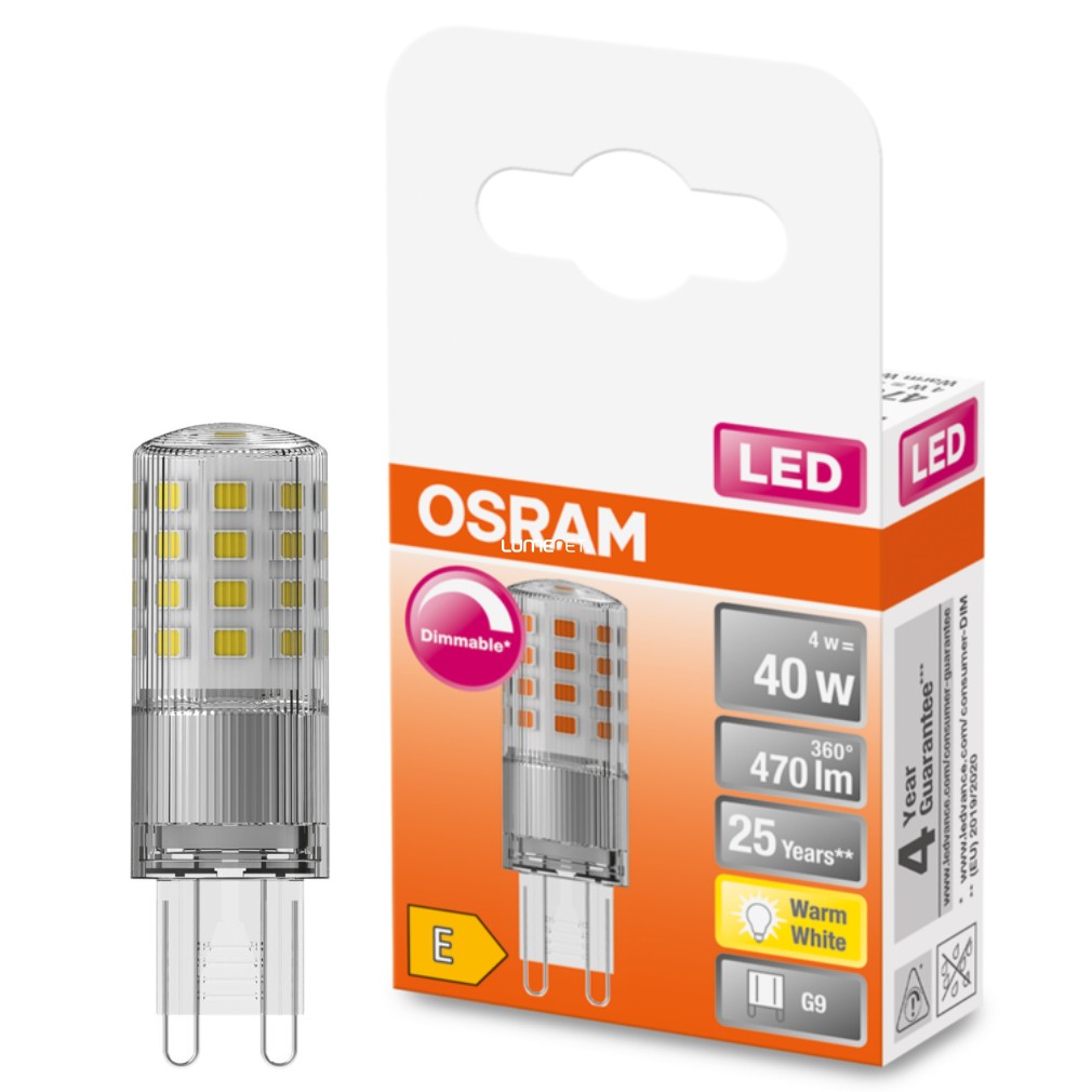 Osram G9 LED Special 4W 470lm 2700K melegfehér, szabályozható 320° - 40W izzó helyett