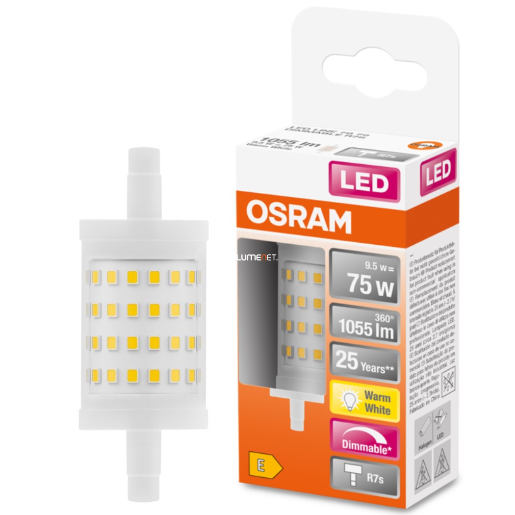 Osram R7s LED Special Line 9,5W 1055lm 2700K melegfehér, szabályozható 300° - 75W izzó helyett