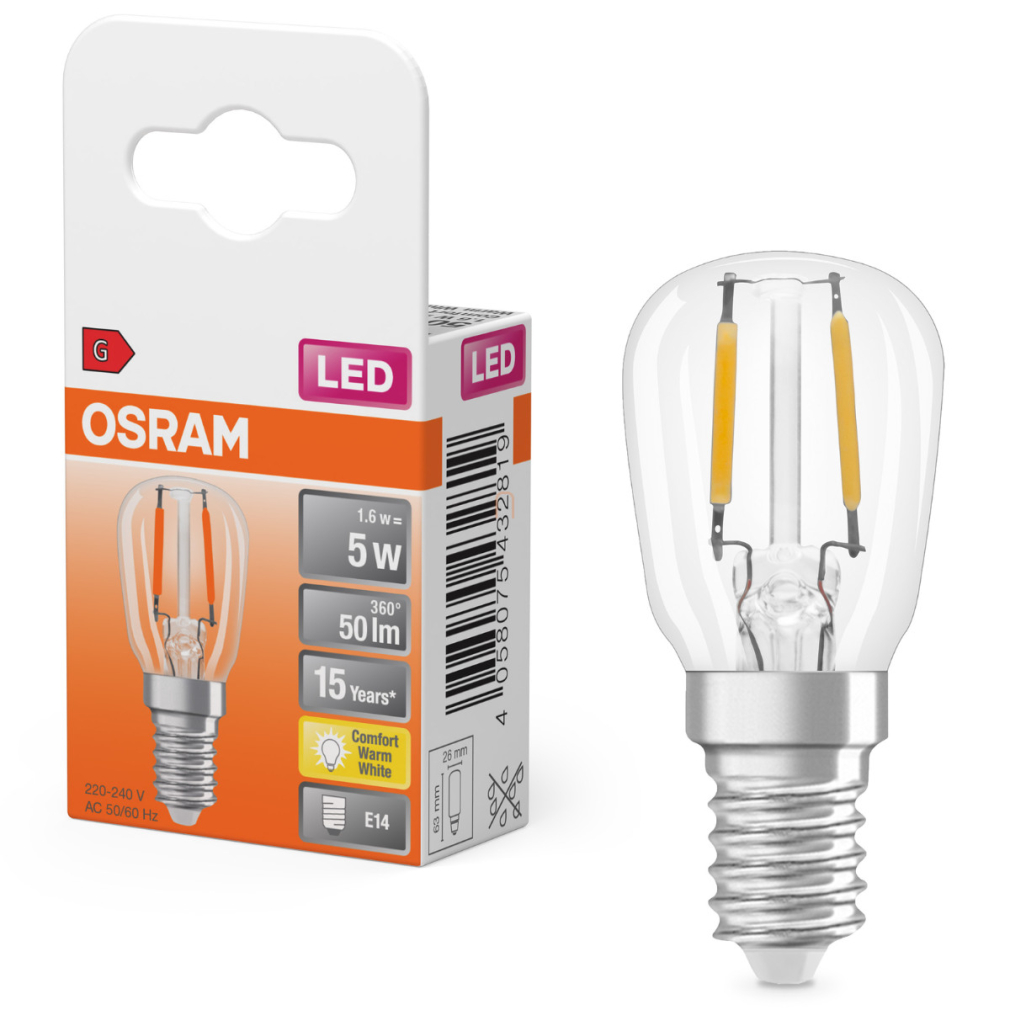 Osram E14 LED 1,6W, 50 lm, 2400 K, candlelight, áttetsző üveg-5 W izzó helyett - Special T26 filament