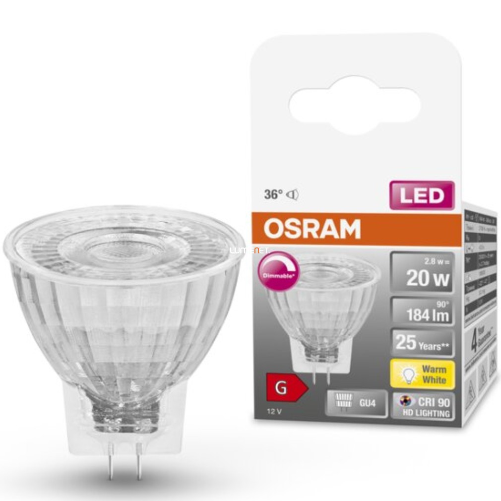 Osram GU4 12V LED SStar 3,2W 184lm 2700K melegfehér, szabályozható 36° - 20W izzó helyett