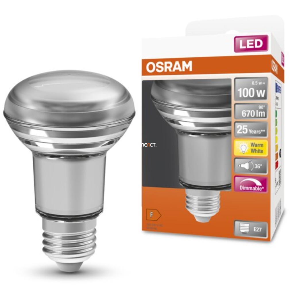 Osram E27 R80 LED SStar 9,6W 670lm 2700K melegfehér, szabályozható 36° - 100W izzó helyett