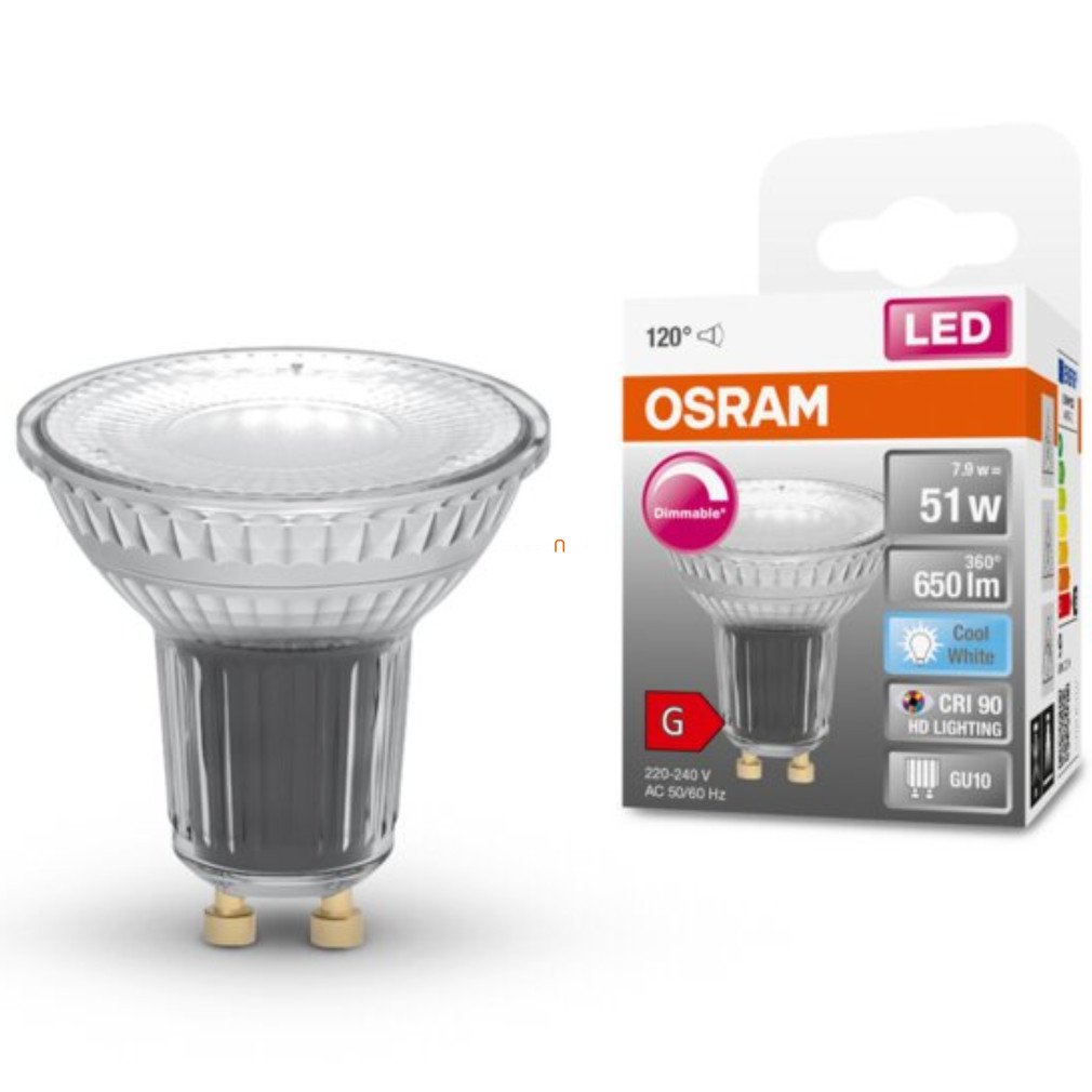 Osram GU10 LED SStar 7,9W 650lm 4000K hidegfehér, szabályozható 120° - 51W izzó helyett