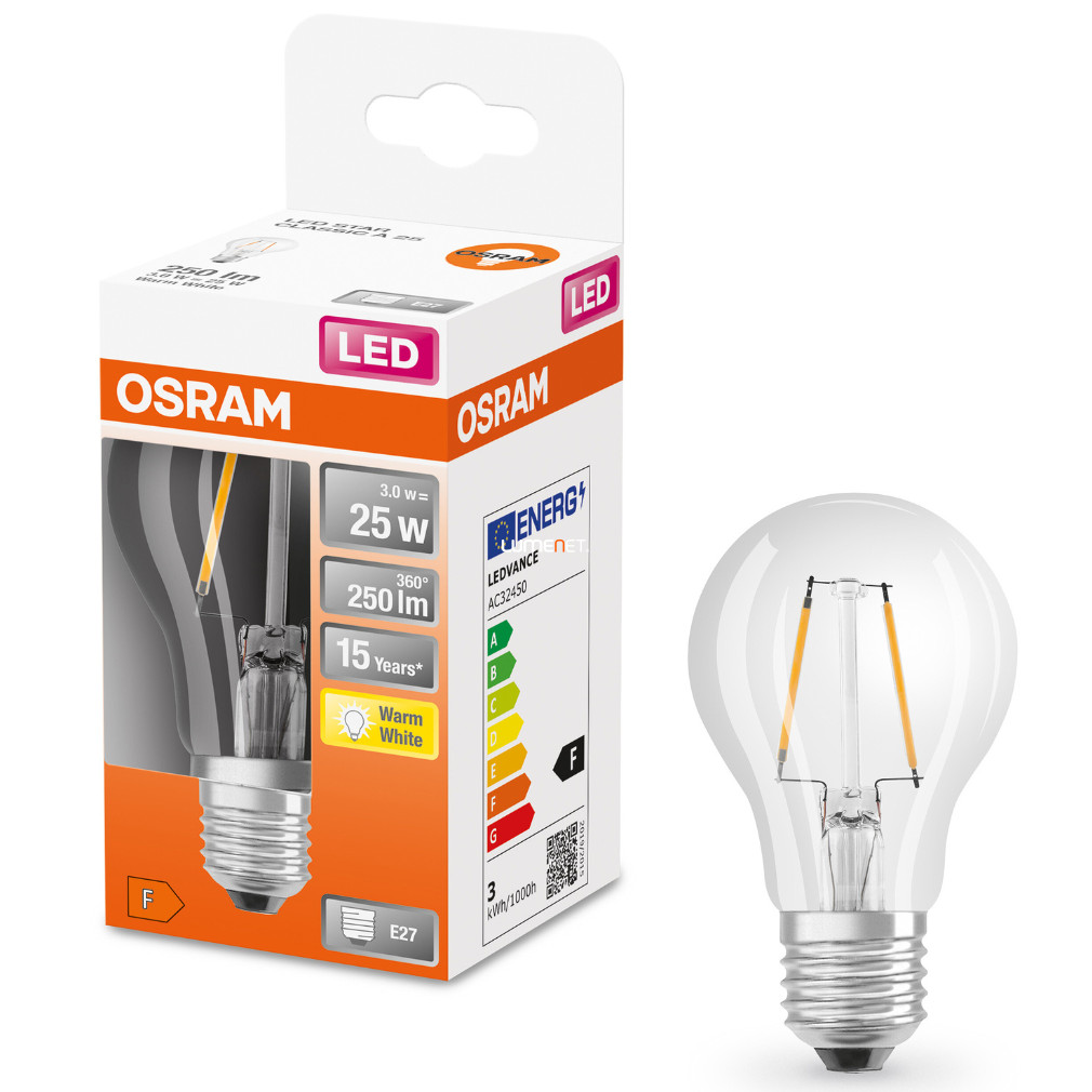 Bontott csomagolású Osram E27 LED Star 2,5W 250lm 2700K melegfehér 300° - 25W izzó helyett