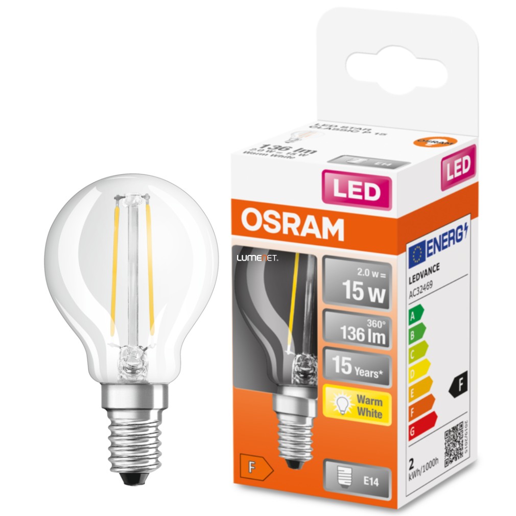 Osram E14 LED Star kisgömb 1,5W 136lm 2700K melegfehér 300° - 15W izzó helyett