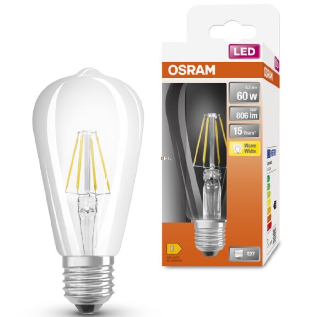 Osram E27 LED Star Edison 6,5W 806lm 2700K melegfehér 300° - 60W izzó helyett
