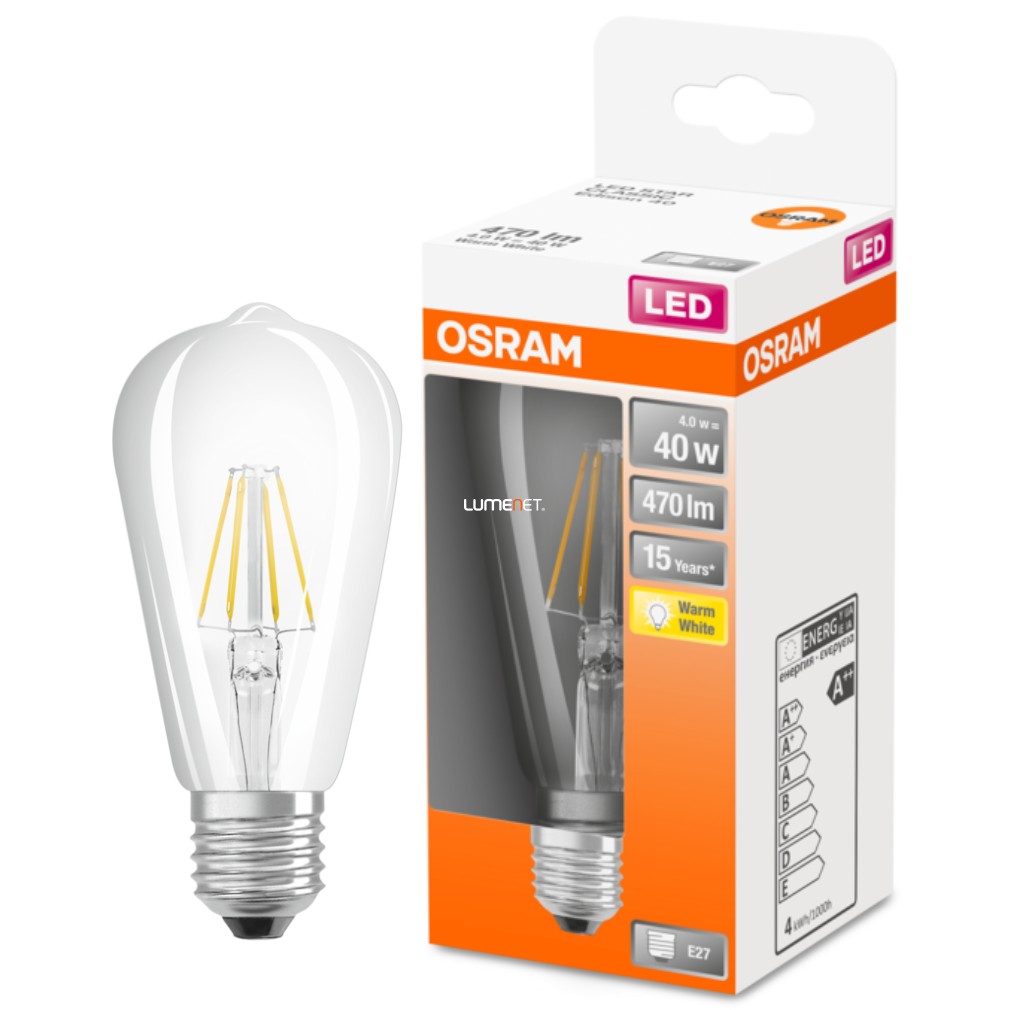 Osram E27 LED Star Edison 4W 470lm 2700K melegfehér 300° - 40W izzó helyett