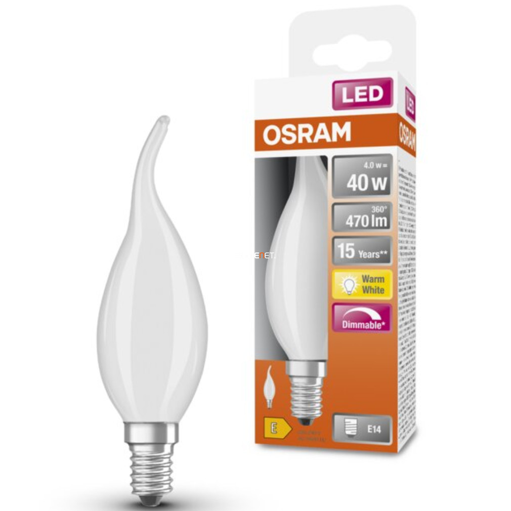 Osram E14 LED SStar szélfútta 4W 470lm 2700K melegfehér, szabályozható 300° - 40W izzó helyett