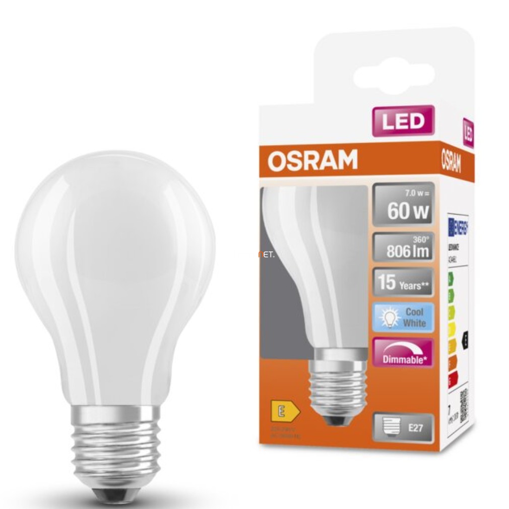 Osram E27 LED SStar 8,5W 806lm 4000K hidegfehér, szabályozható 320° - 60W izzó helyett