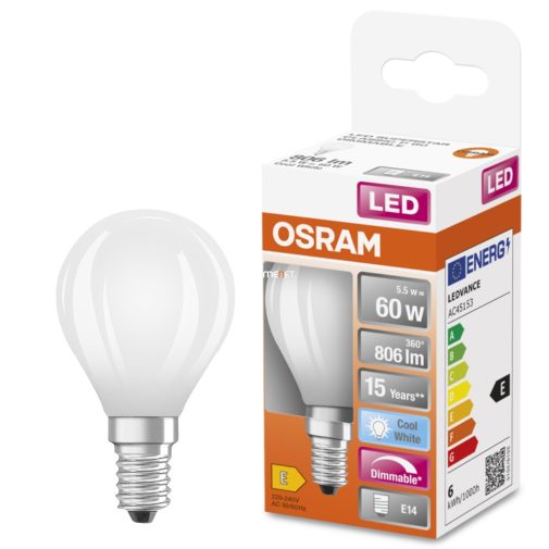 Osram E14 LED SStar kisgömb 6,5W 806lm 4000K hidegfehér, szabályozható 320° - 60W izzó helyett