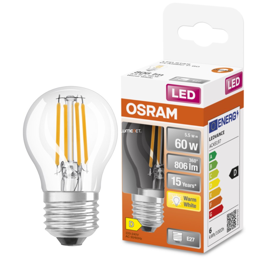 Osram E27 LED Star kisgömb 5,5W 806lm 2700K melegfehér 300° - 60W izzó helyett