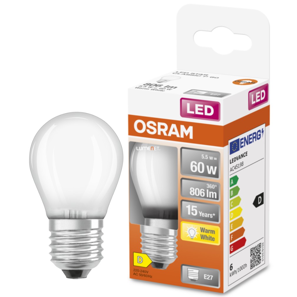 Osram E27 LED Star kisgömb 5,5W 806lm 2700K melegfehér 300° opál - 60W izzó helyett