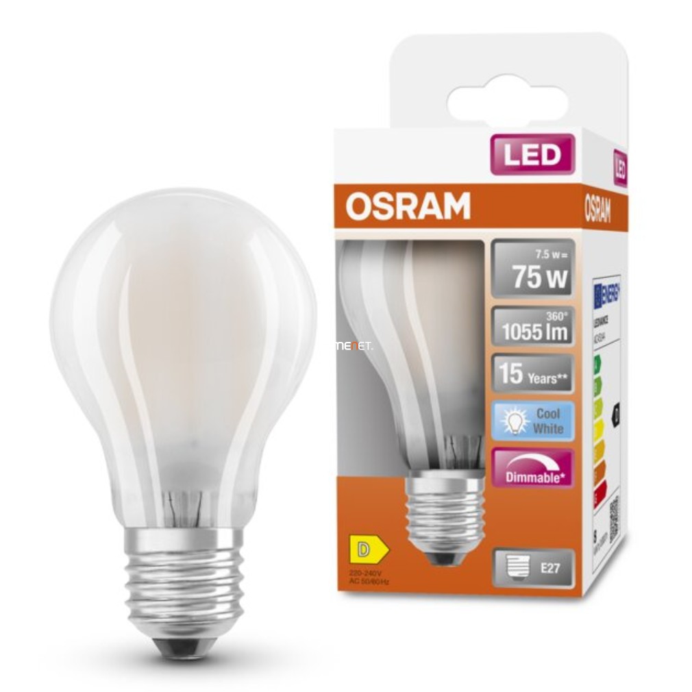Osram E27 LED SStar 7,8W 1055lm 4000K hidegfehér, szabályozható 300° opál - 75W izzó helyett