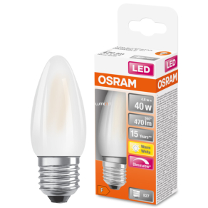   Osram E27 LED SStar gyertya 4,8W 470lm 2700K melegfehér, szabályozható 300° opál - 40W izzó helyett