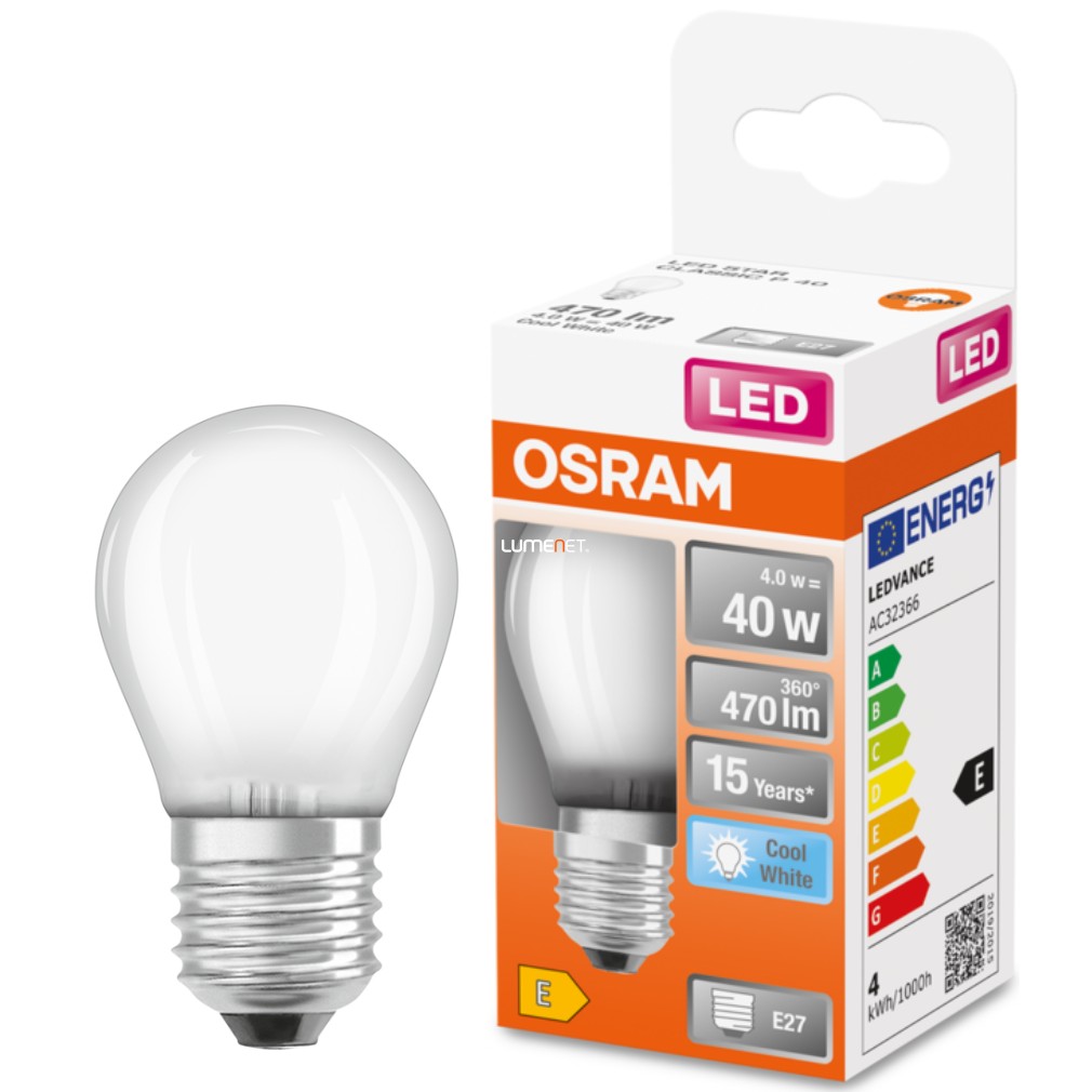 Osram E27 LED Star kisgömb 4W 470lm 4000K hidegfehér 300° opál - 40W izzó helyett