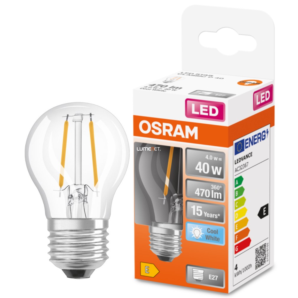 Osram E27 LED Star kisgömb 4W 470lm 4000K hidegfehér 300° - 40W izzó helyett