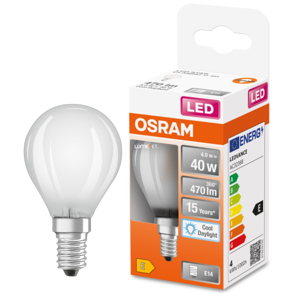 Osram E14 LED Star kisgömb 4W 470lm 6500K daylight 300° opál - 40W izzó helyett