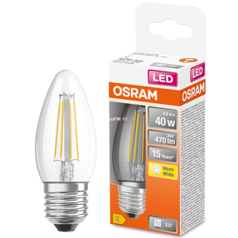 Osram E27 LED Star gyertya 4W 470lm 2700K melegfehér 300° - 40W izzó helyett