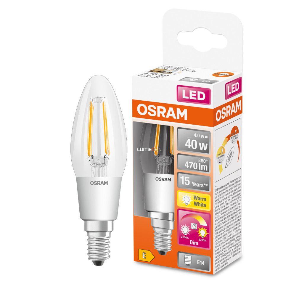 Osram Led Star+ B E14 LED 4W 470lm GlowDim 2200-2700K szabályozható - 40W izzó helyett