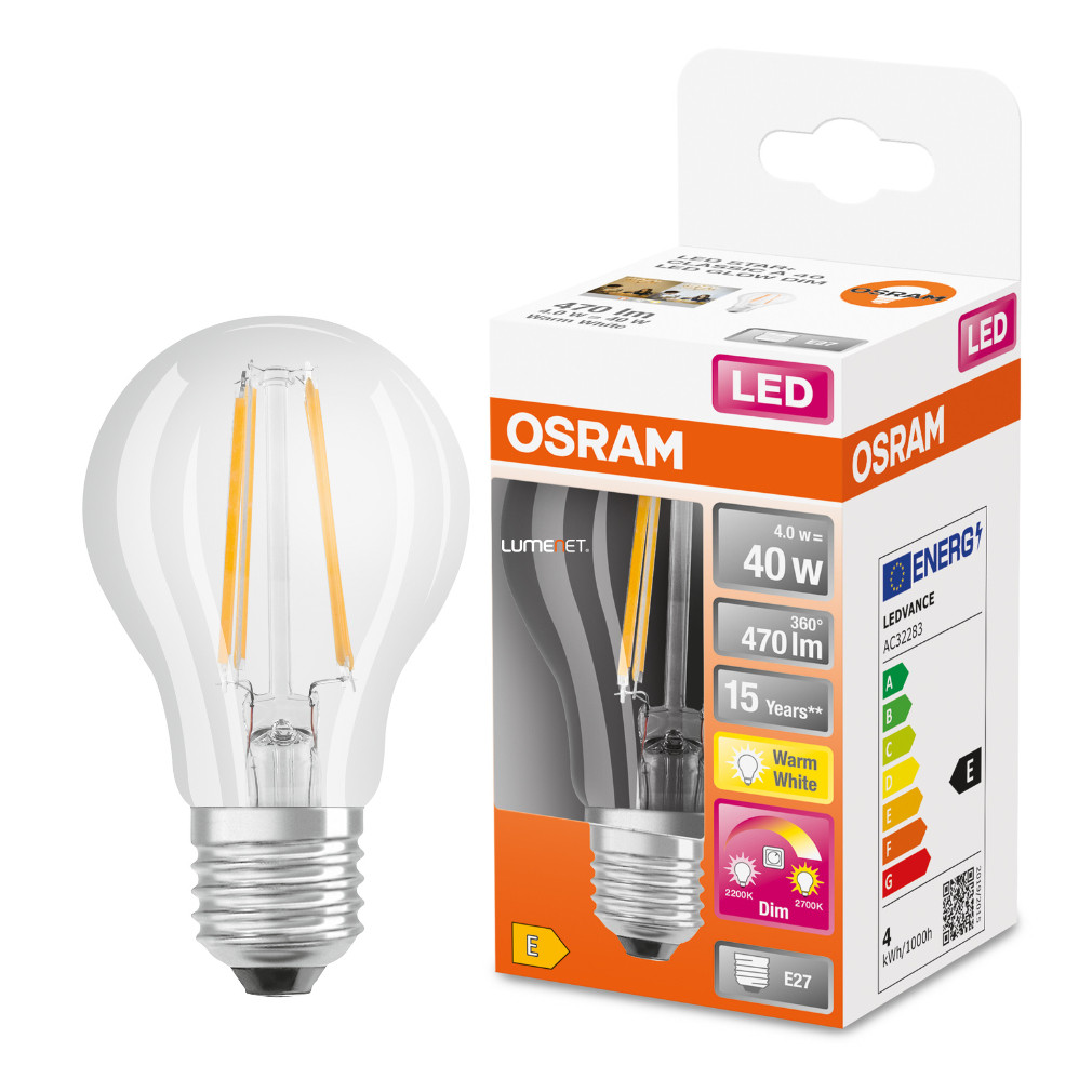 Osram Led Star+ A E27 LED 4W 470lm GlowDim 2200-2700K szabályozható - 40W izzó helyett