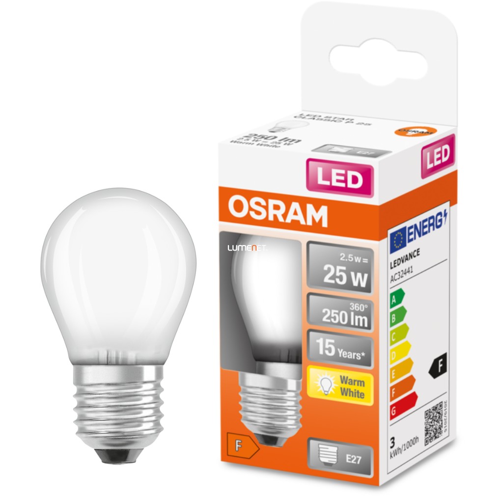 Osram E27 LED Star kisgömb 2,5W 250lm 2700K melegfehér 300° opál - 25W izzó helyett