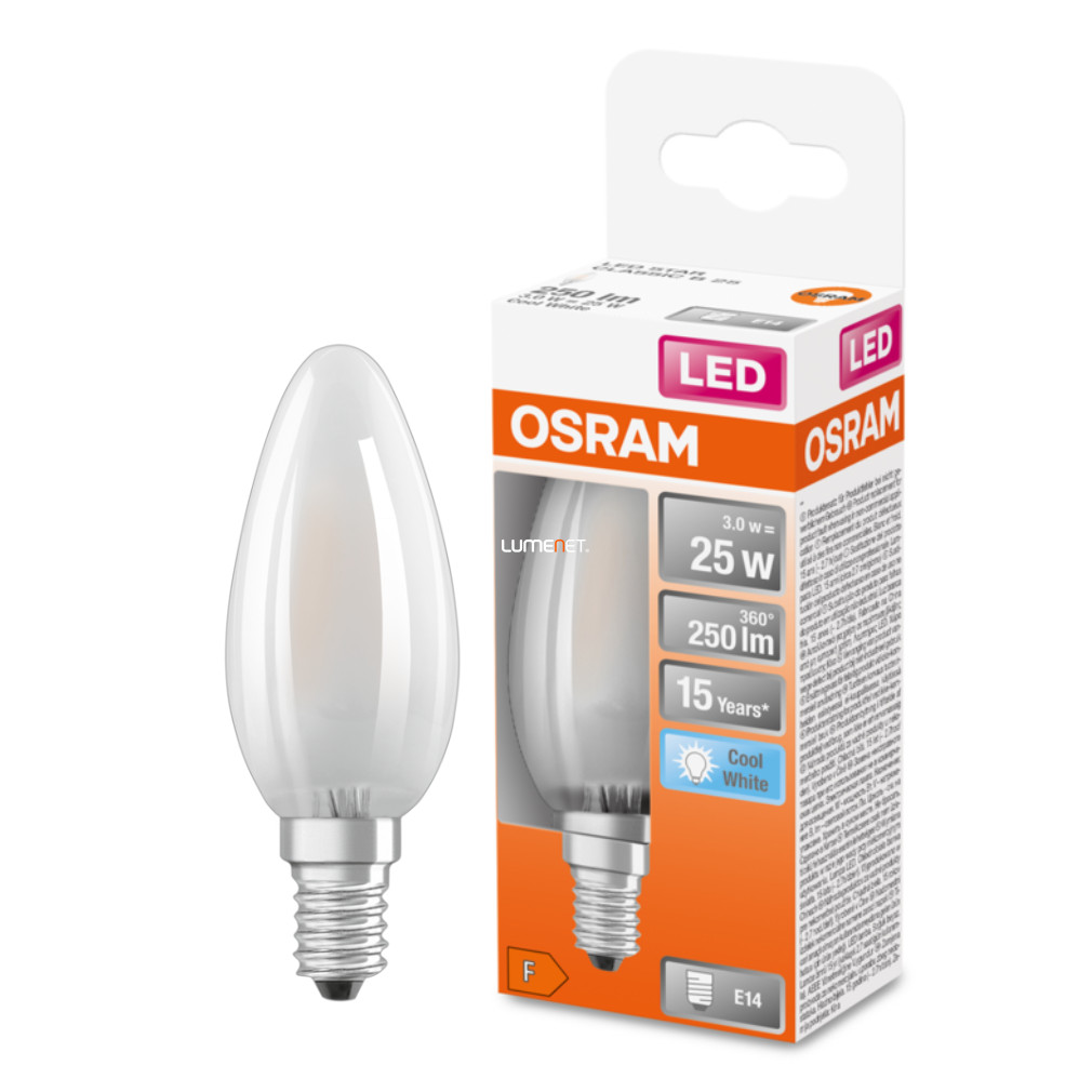 Osram E14 LED Star gyertya 2,5W 250lm 4000K hidegfehér 300° opál - 25W izzó helyett