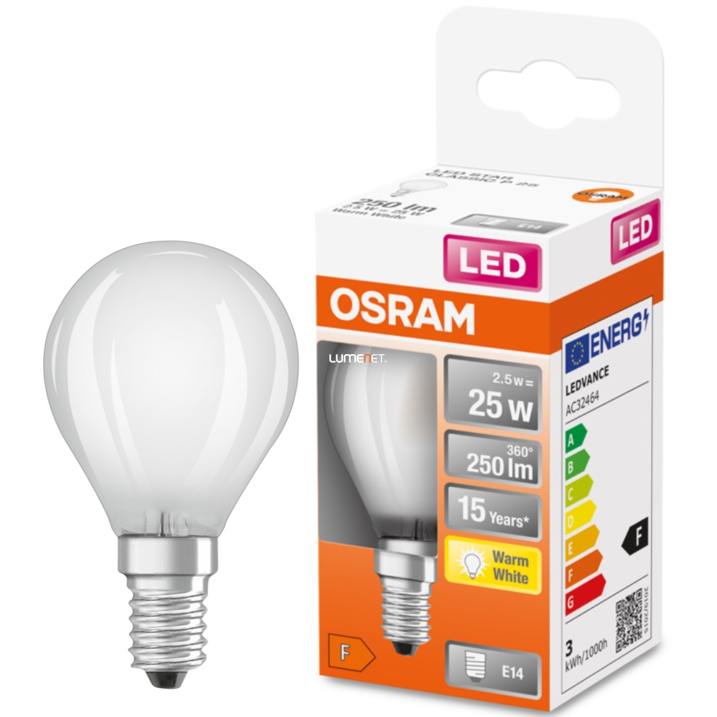 Osram E14 LED Star kisgömb 2,5W 250lm 2700K melegfehér 300° opál - 25W izzó helyett