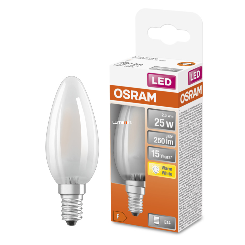 Osram E14 LED Star gyertya 2,5W 250lm 2700K melegfehér 300° opál - 25W izzó helyett