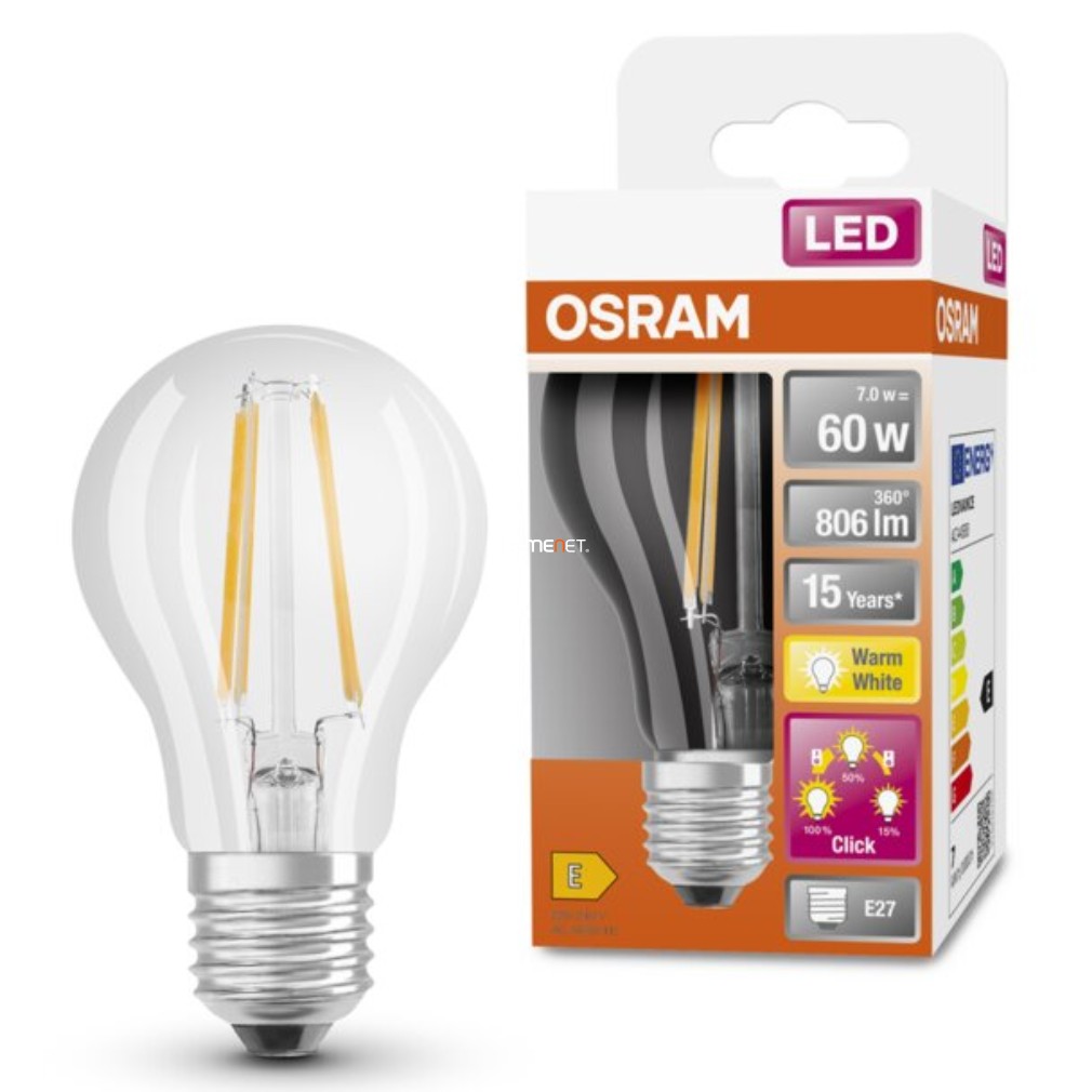 Osram E27 LED Star+ 6,5W 806lm 2700K melegfehér, szabályozható 300° - 60W izzó helyett