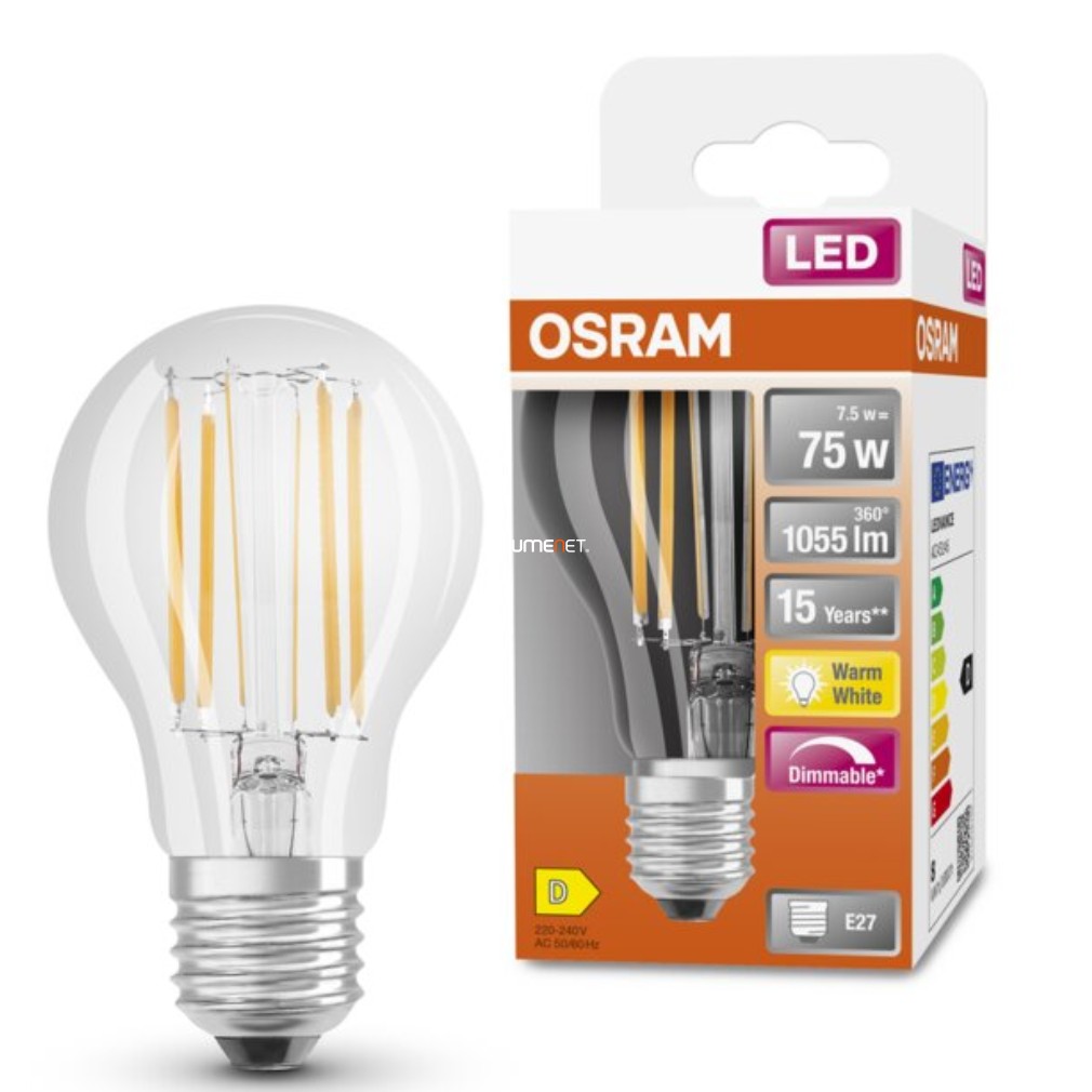 Osram E27 LED SStar 7,8W 1055lm 2700K melegfehér, szabályozható 300° - 75W izzó helyett