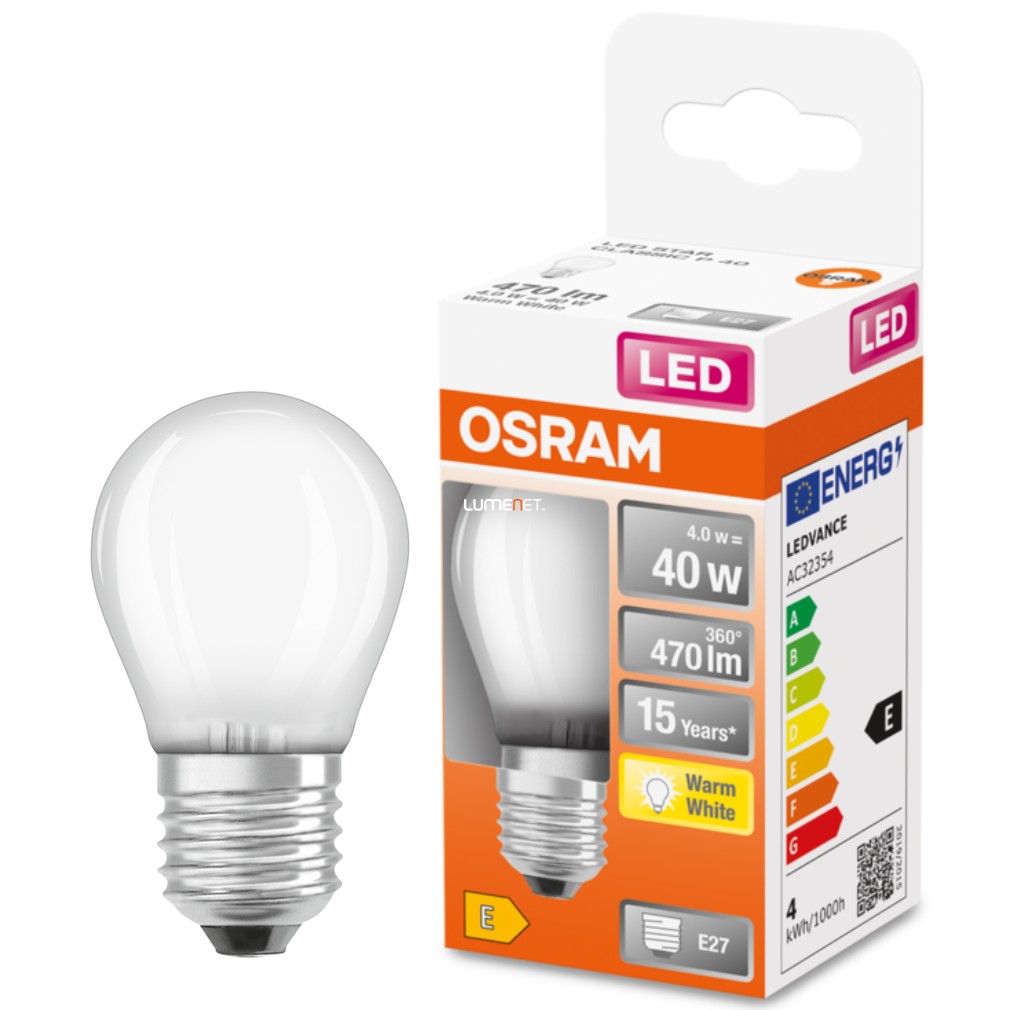 Osram E27 LED Star kisgömb 4W 470lm 2700K melegfehér 300° opál - 40W izzó helyett
