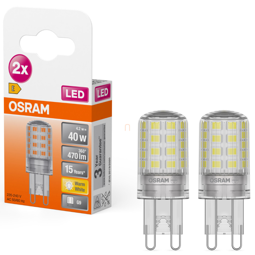 Osram G9 LED 4,2W, 470 lm, 2700 K, melegfehér, alumínium, műanyag-40 W izzó helyett, 2 darabos - Special Pin Clear