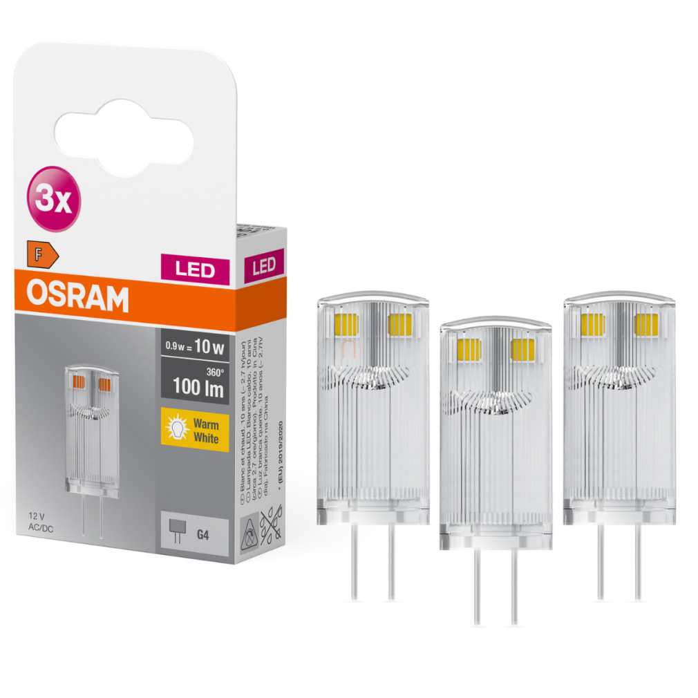 Osram G4 LED tűlábas, 0,9W, 100 lm, 2700 K, melegfehér, műanyag-10 W izzó helyett, 3 darabos, 3 darabos - Base Special Pin Clear