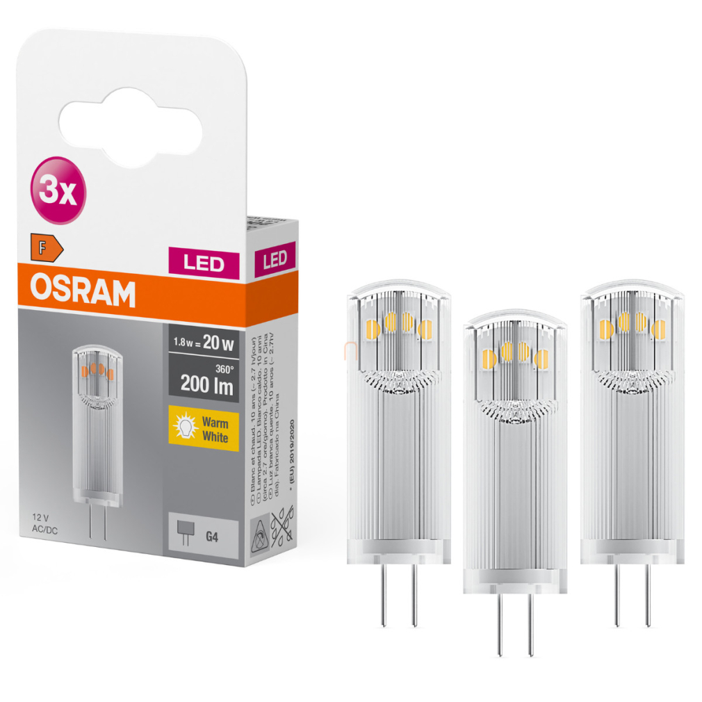 Osram G4 LED tűlábas, 1,8W, 200 lm, 2700 K, melegfehér, műanyag-20 W izzó helyett, 3 darabos, 3 darabos - Base Special Pin Clear