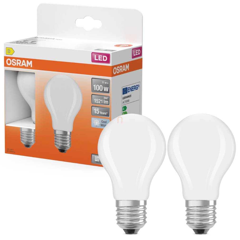 Osram E27 LED 11W, 1521 lm, 4000 K, hidegfehér, opál üveg-100 W normál izzó helyett, 2 darabos - Star Classic A