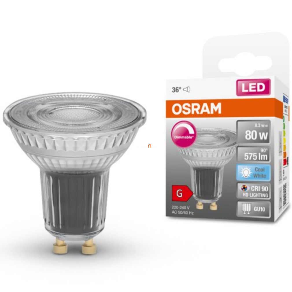 Osram GU10 LED SStar 8,3W 575lm 4000K hidegfehér, szabályozható 36° - 80W izzó helyett