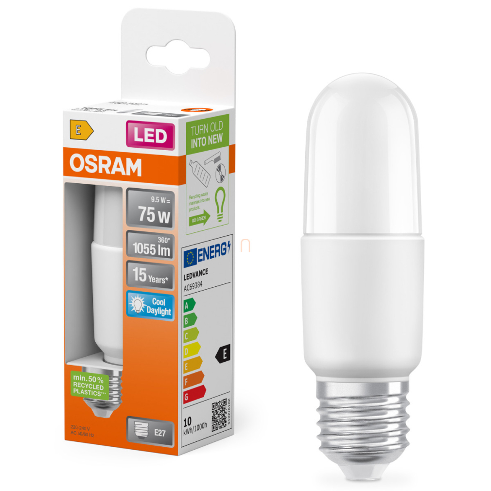Osram E27 LED, 9,5W, 1055 lm, 6500 K, daylight, opál műanyag-75 W izzó helyett - Star Classic 