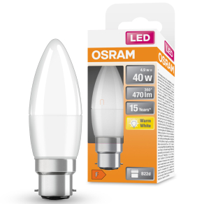  Osram B22d LED 4,9W, 470 lm, 2700 K, melegfehér, opál műanyag-40 W izzó helyett - Star Classic B