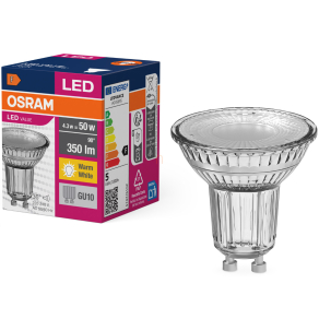   Osram GU10 LED 4,3W, 350 lm, 2700 K, melegfehér, áttetsző üveg-50 W izzó helyett - Value Spot PAR16