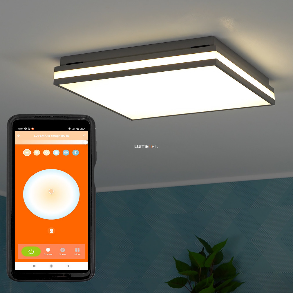Ledvance Smart+ WIFI okos mennyezeti LED lámpa 45x45 cm, hideg/melegfehér, 42 W, szürke színben (Orbis Magnet)