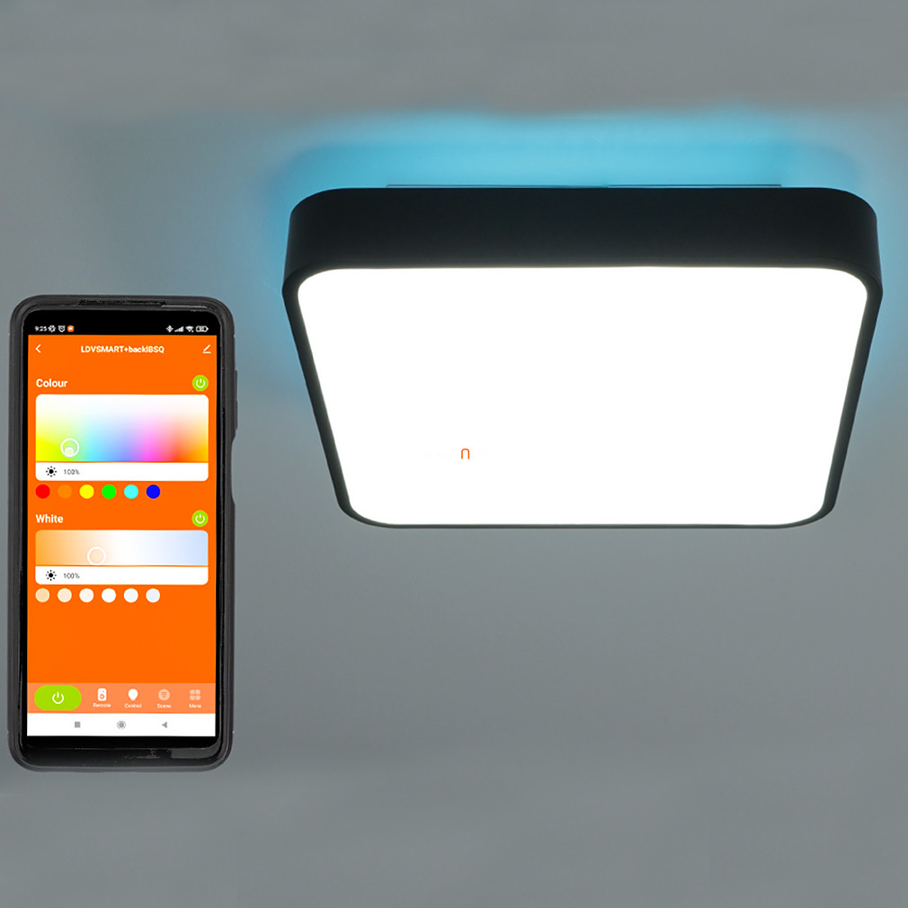 Ledvance Smart+ WIFI okos mennyezeti LED lámpa, színes háttérvilágítással, hideg/melegfehér, 28 W, fekete (Orbis Backlight Square RGBW)