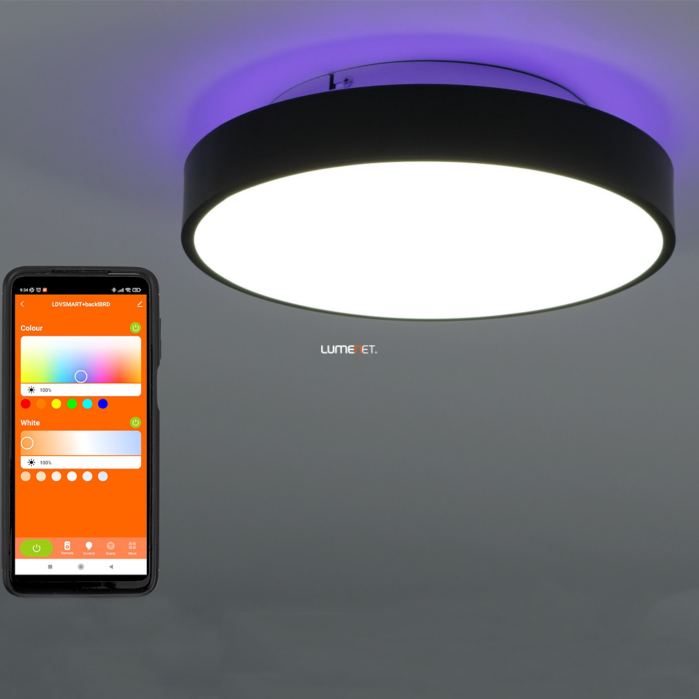 Ledvance Smart+ WIFI okos mennyezeti LED lámpa, hideg/melegfehér, 28 W, fekete színben (Orbis Round Square RGBW)
