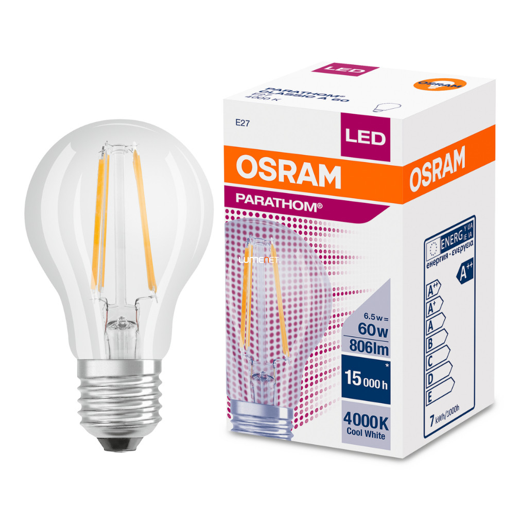 Osram E27 LED Parathom 6,5W 806lm 4000K hidegfehér - 60W izzó helyett