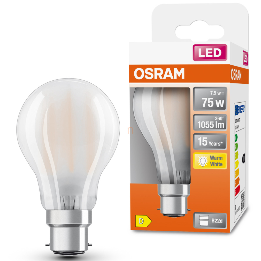 Osram B22d LED 7,5W, 1055 lm, 2700 K, melegfehér, opál üveg-75 W izzó helyett - Star Classic A