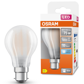   Osram B22d LED 7,5W, 1055 lm, 4000 K, hidegfehér, opál üveg-75 W izzó helyett - Star Classic A