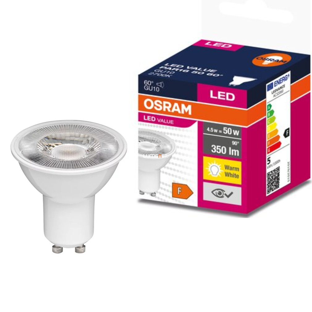 Osram GU10 LED Value 4,5W 350lm 2700K melegfehér 60° - 50W izzó helyett